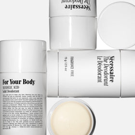 Nécessaire fragrance-free deodorant packaging box highlights vegan formula.