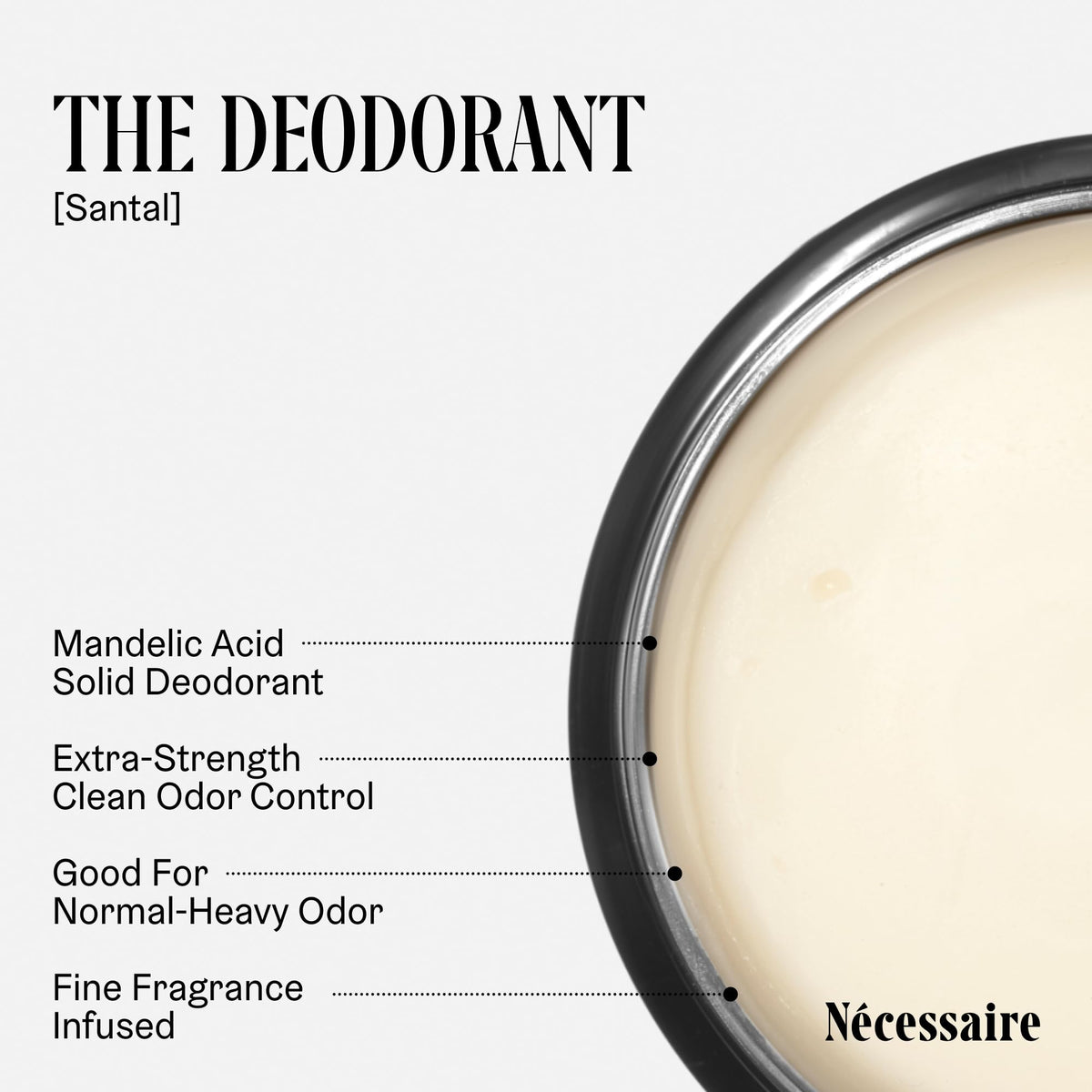 Nécessaire Santal scent packaging showing a gender-neutral, woodsy vibe.