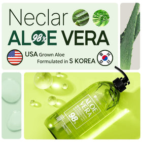 Neclar aloe vera gel bottle angled view showcases non-sticky hydration option.