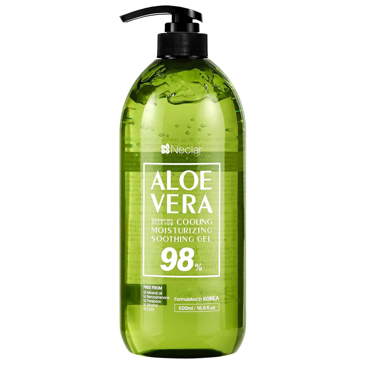 Neclar 98% Pure Aloe Vera Gel bottle for comprehensive skin care.