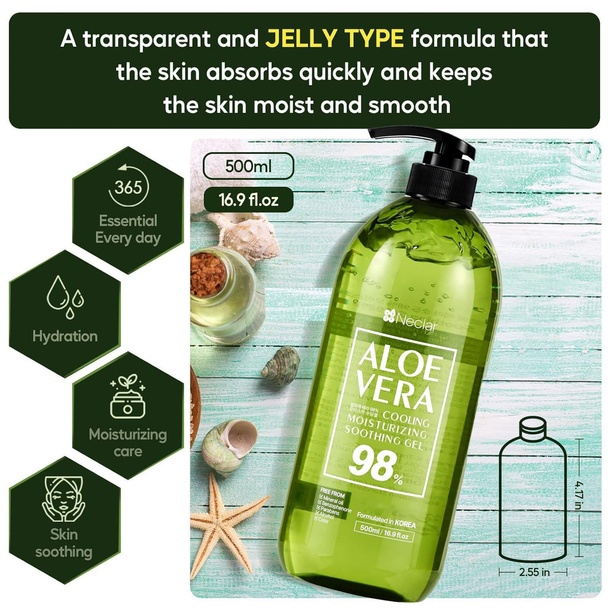 Neclar aloe vera gel demonstrates cooling after sun exposure and comfortable application.