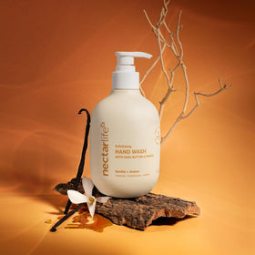 Nectar Life hand wash with fruity vanilla scent for a refreshing cleanse.