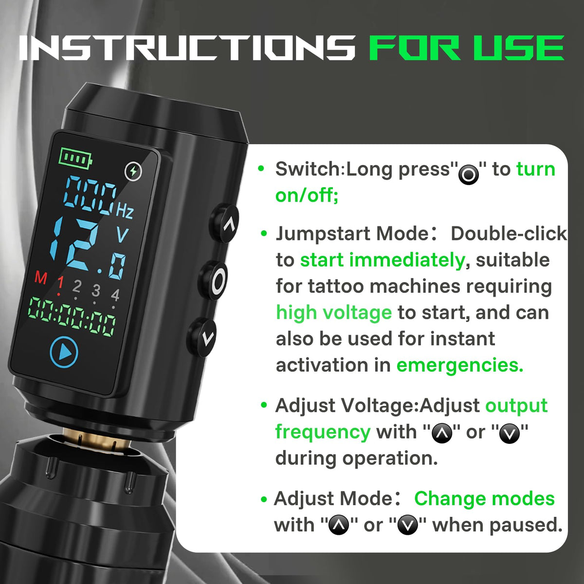 Neebol in-use cordless power during a tattoo session