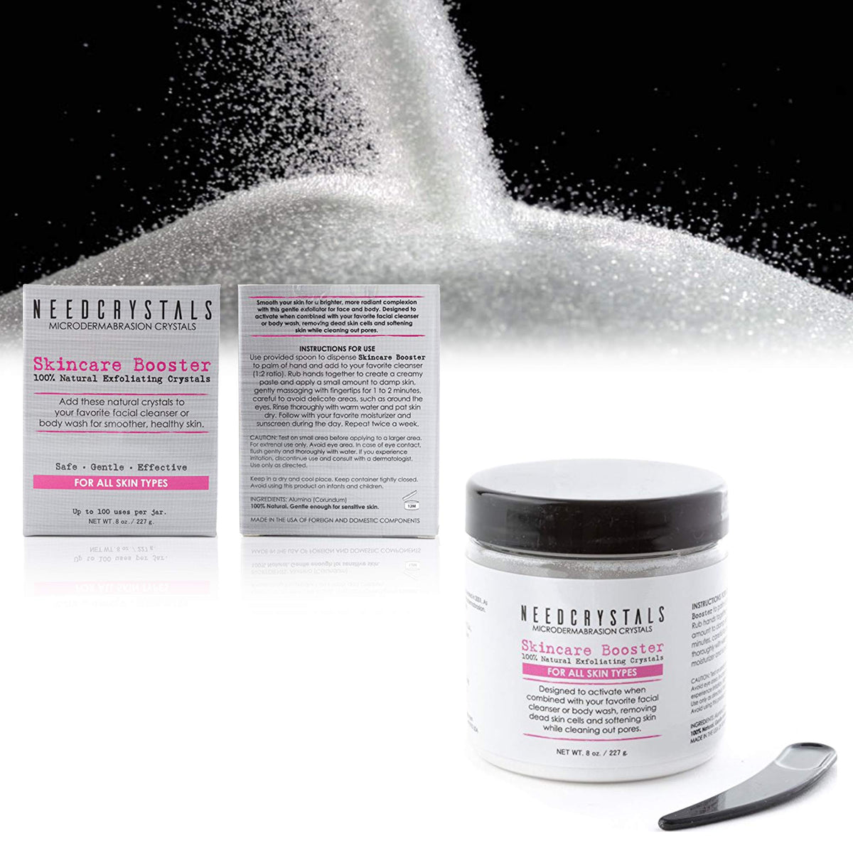 NeedCrystals exfoliation crystals applied during routine improve circulation and radiance