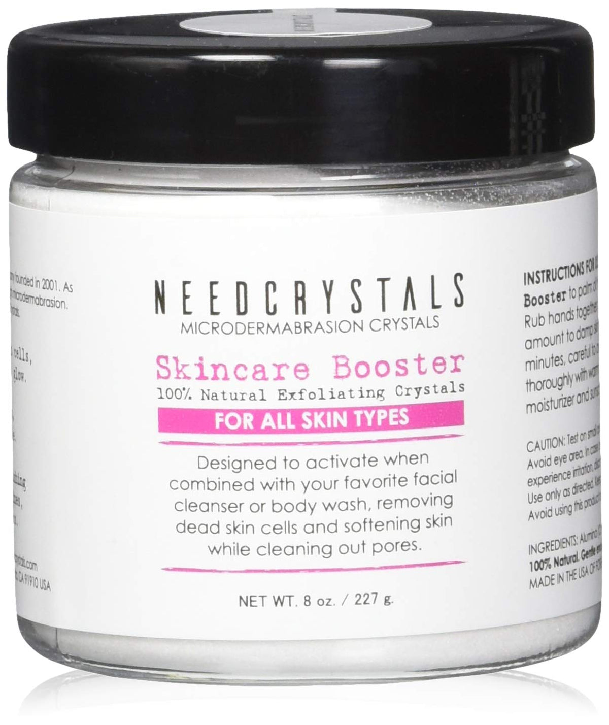 NeedCrystals microdermabrasion crystals in jar for at-home spa exfoliation