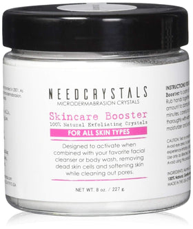 NeedCrystals microdermabrasion crystals in jar for at-home spa exfoliation