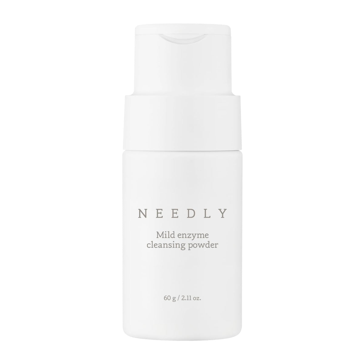 Needly Mild Enzyme Cleansing Powder bottle and pour action for daily cleansing