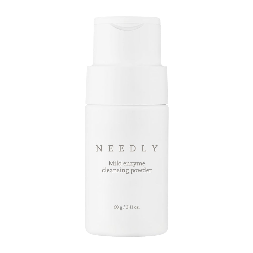 Needly Mild Enzyme Cleansing Powder bottle and pour action for daily cleansing