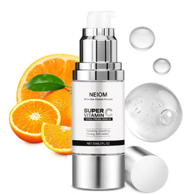 NEIOM Vitamin C Serum bottle front highlights brightness and hydration for mature skin.