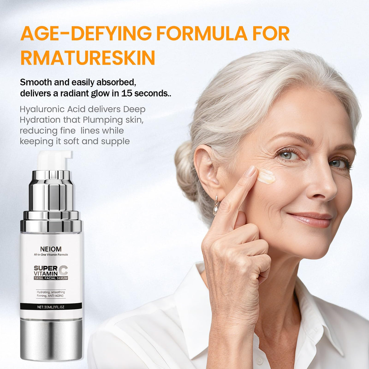 NEIOM serum drop dispenses evenly, suggesting smooth application.