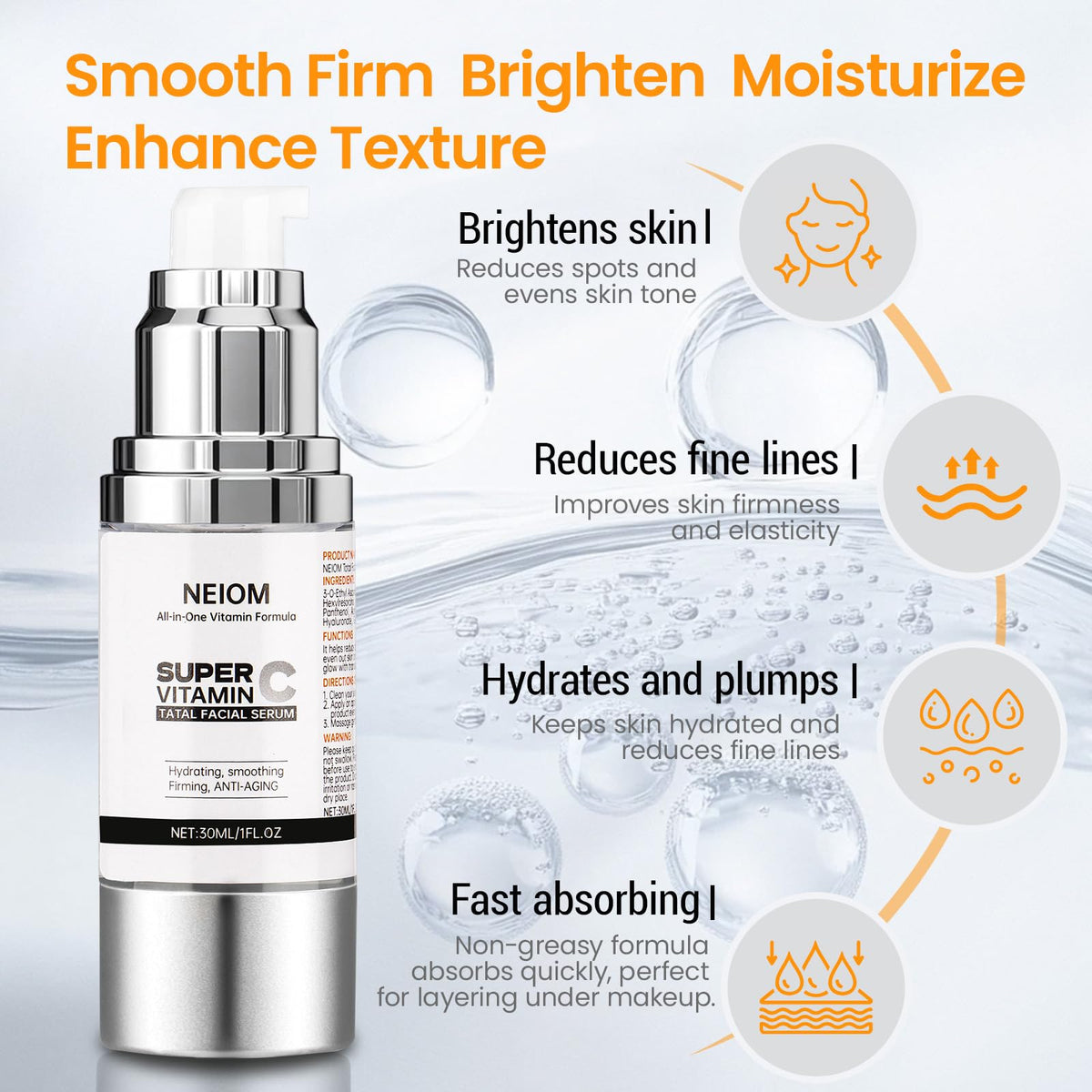NEIOM Vitamin C Serum texture appears lightweight and fast absorbing.