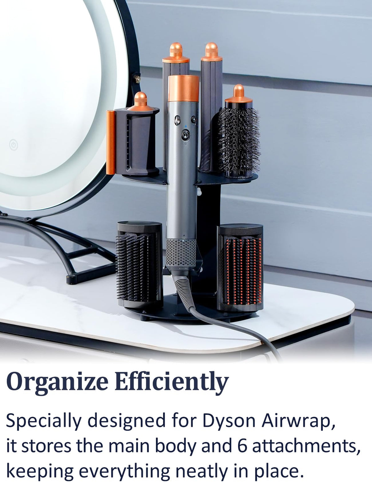 Nekuma Airwrap attachments slot keeps six attachments neatly aligned for quick access.