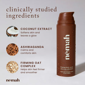 Nemah Firming Body Lotion texture close-up highlights lightweight, non-greasy finish.