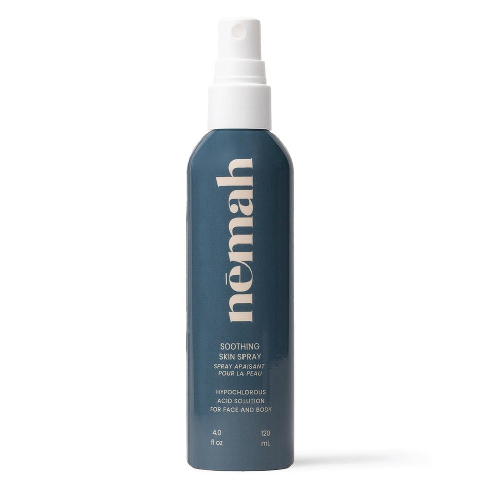 Nemah Hypochlorous spray bottle closeup with fragrance-free formula for sensitive skin