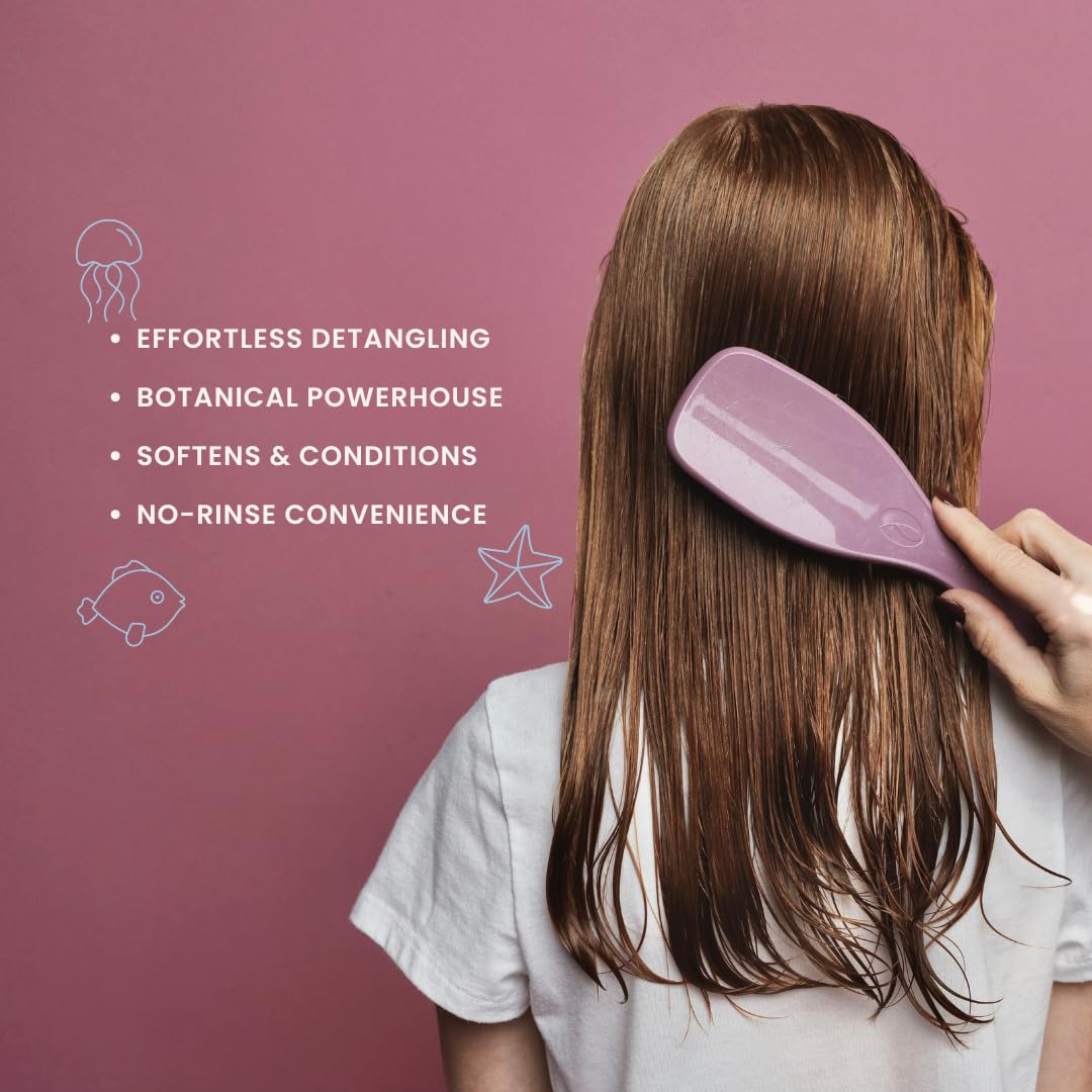 Nemah Kids Leave-In Conditioner brush application showing easy detangling use.