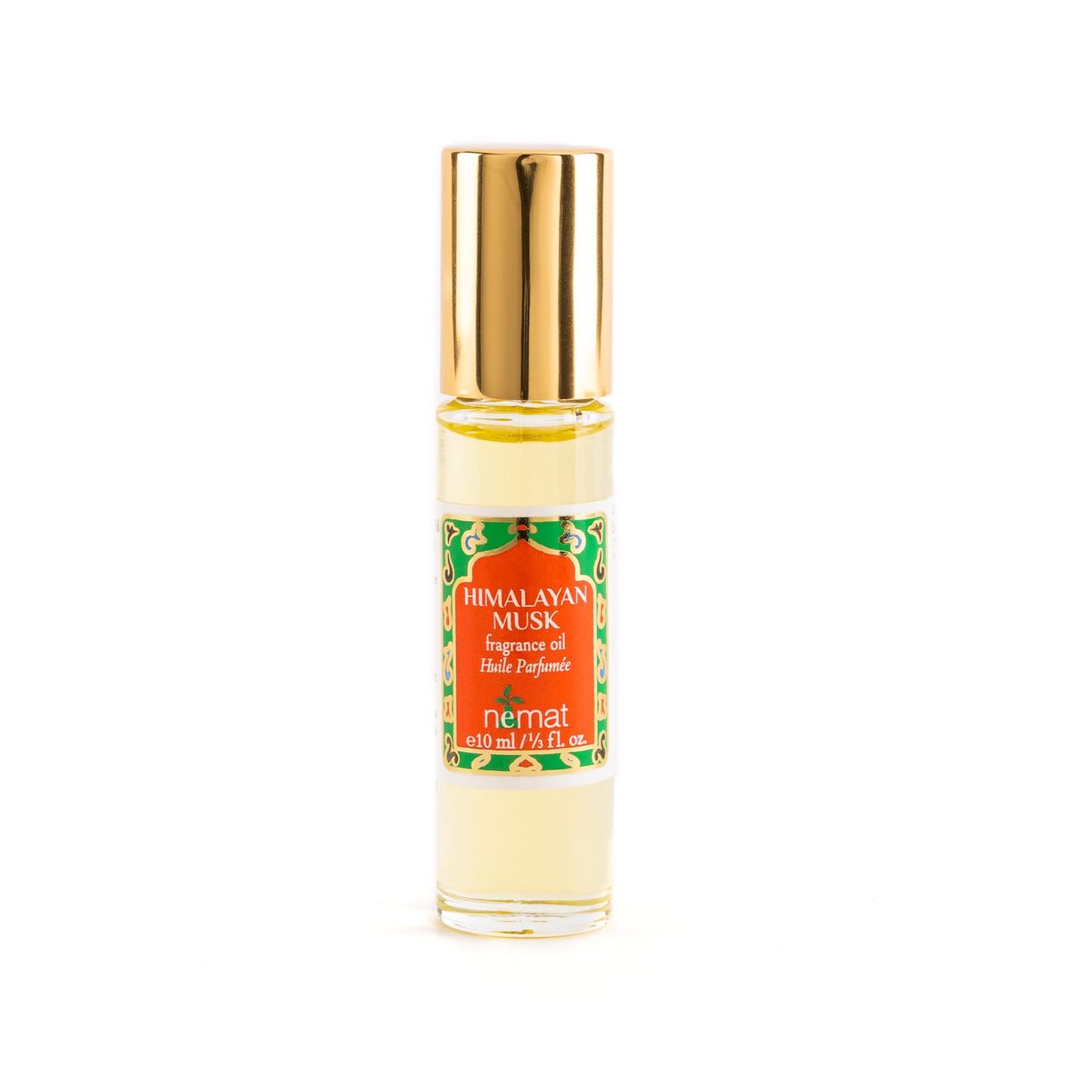 Nemat International Himalayan Musk perfume oil roll-on on pulse points for a soft, long-lasting scent.