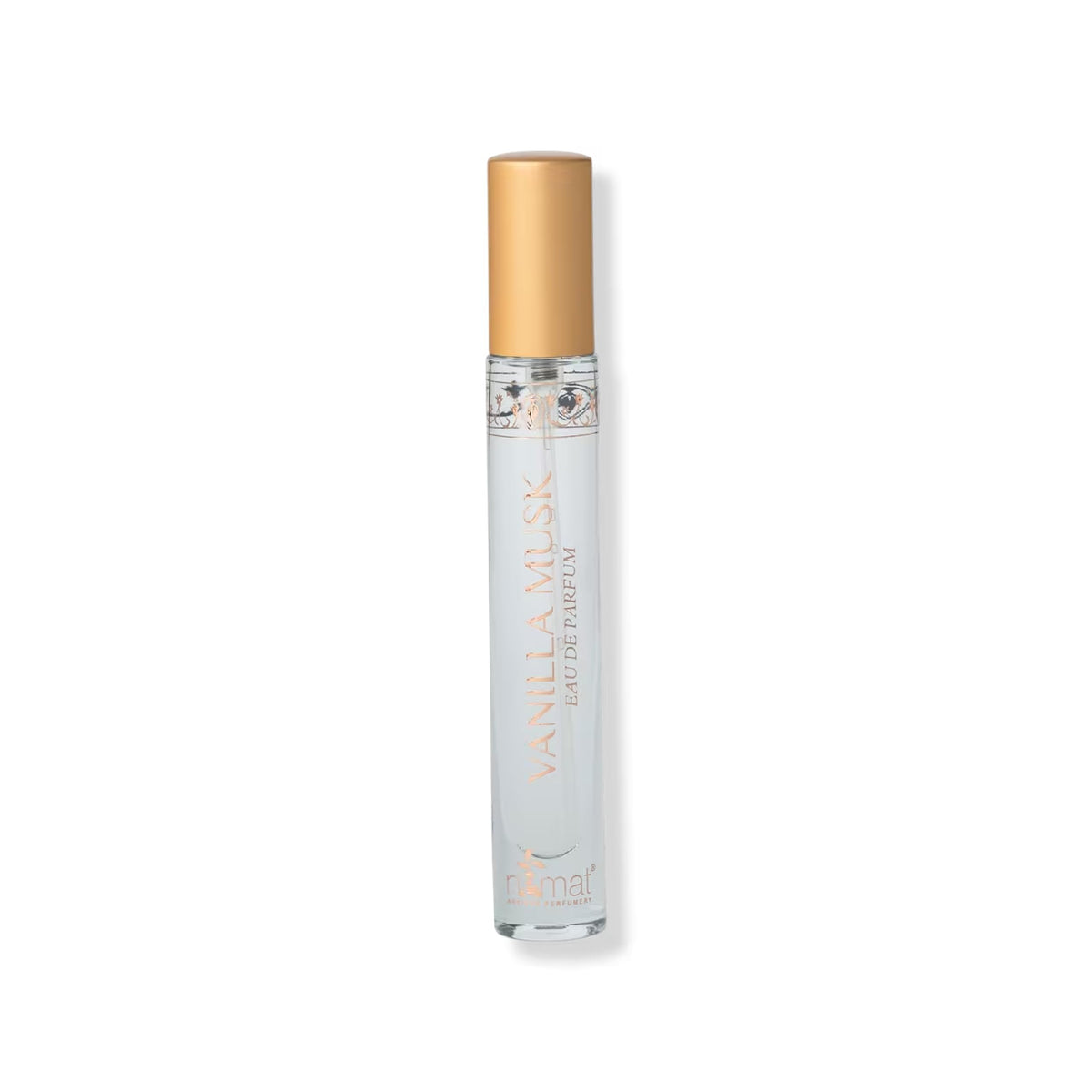 Nemat International Vanilla Musk EDP travel bottle showcases compact design for on-the-go fragrance use.