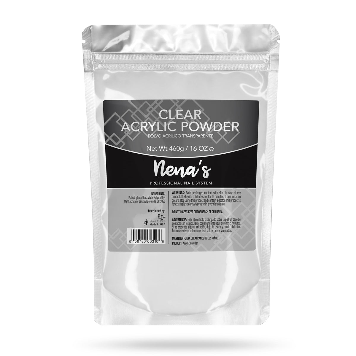 Nena's Superior Sculpting Powder Clear jar for precise nail sculpting.