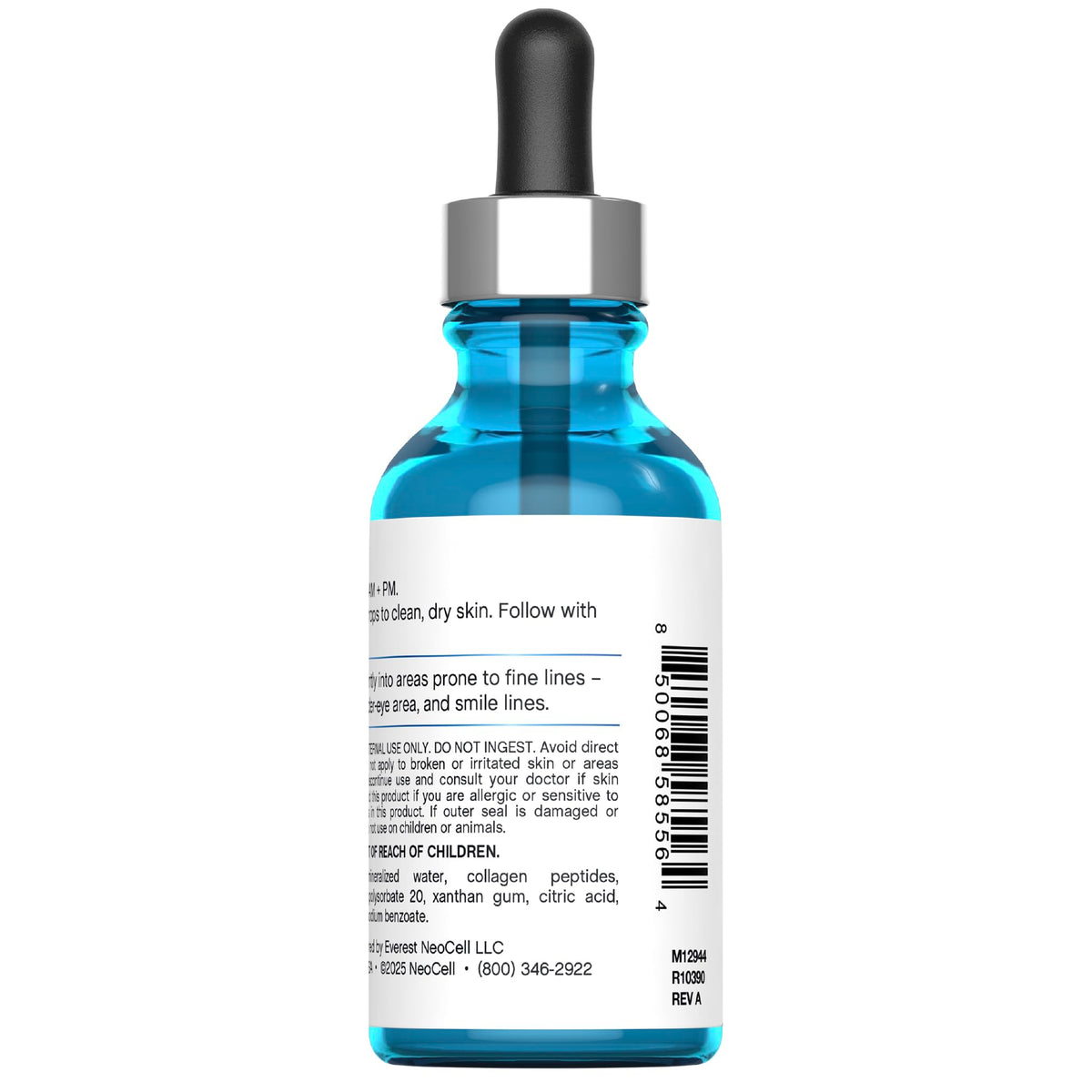 NeoCell Collagen Peptides Serum texture swatch shows light, fast-absorbing formula.