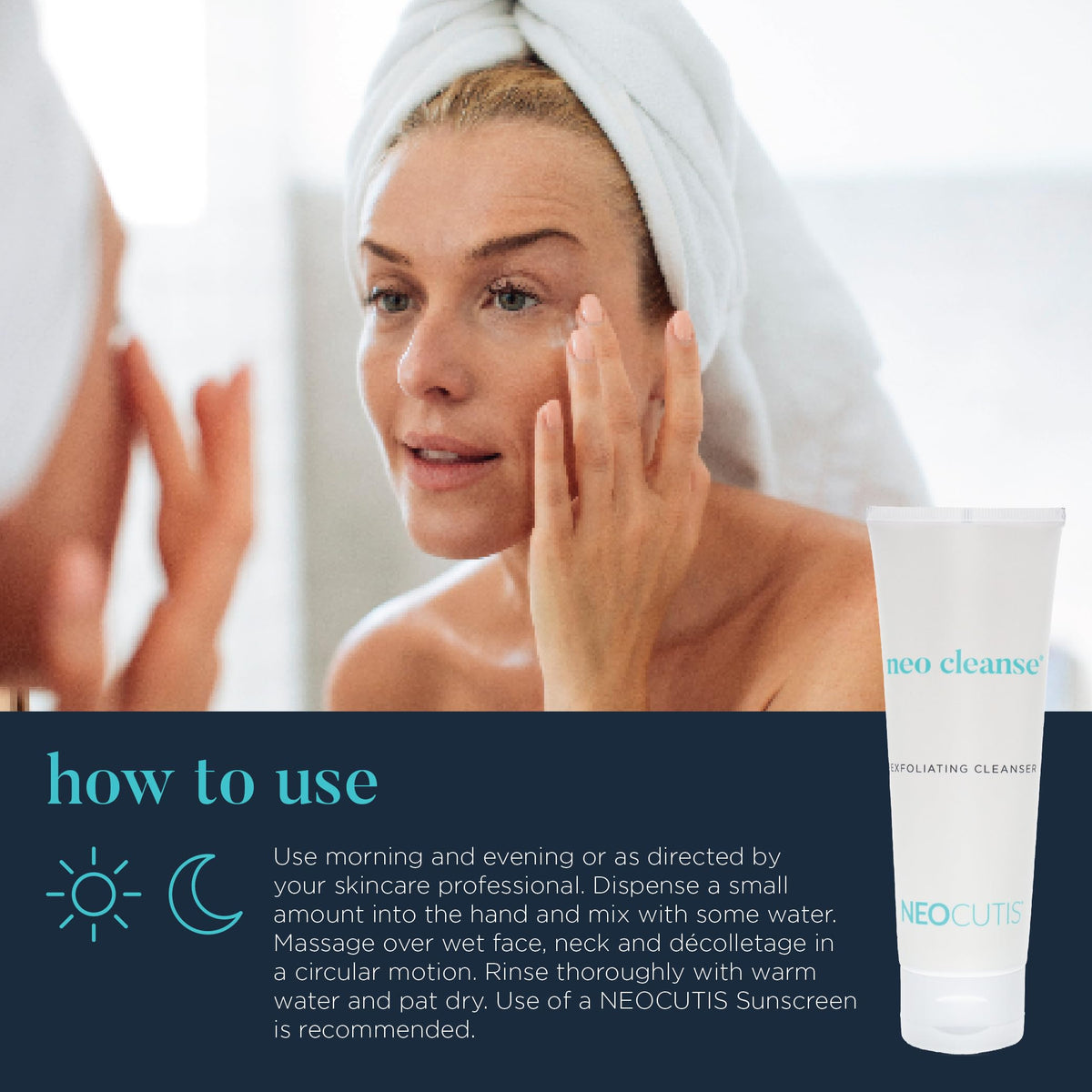 NEOCUTIS Neo Cleanse packaging front view communicates premium Swiss skincare.