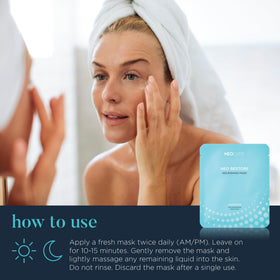 Applying the NEOCUTIS Neo Restore mask on face demonstrates soothing hydration
