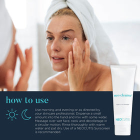 NEOCUTIS Neo Cleanse pump-dispense demo at sink, easy daily cleansing.