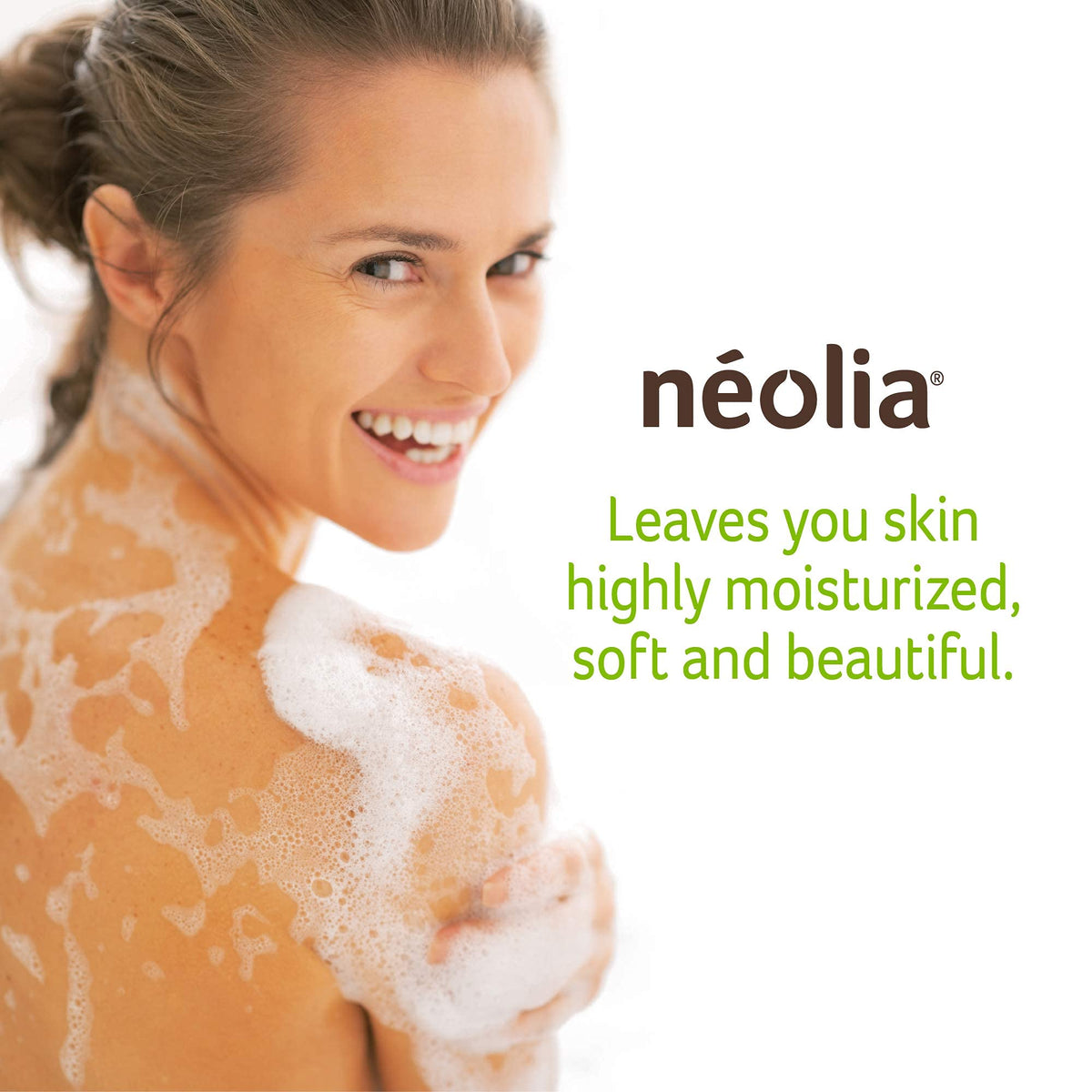 Close-up of Néolia olive oil soap bar highlighting rich lather and organic ingredients.
