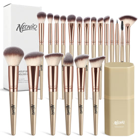 NEONIQ 20pc travel brush set in champagne gold case, ideal for on-the-go routines