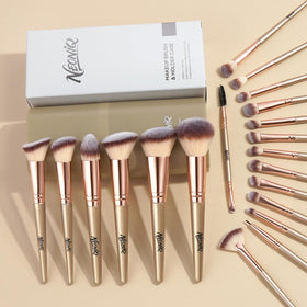 NEONIQ travel brush set case close-up highlights premium champagne-gold packaging and portability