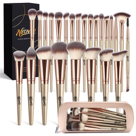 NEONIQ 25-piece brush set with gold case for flawless daily looks