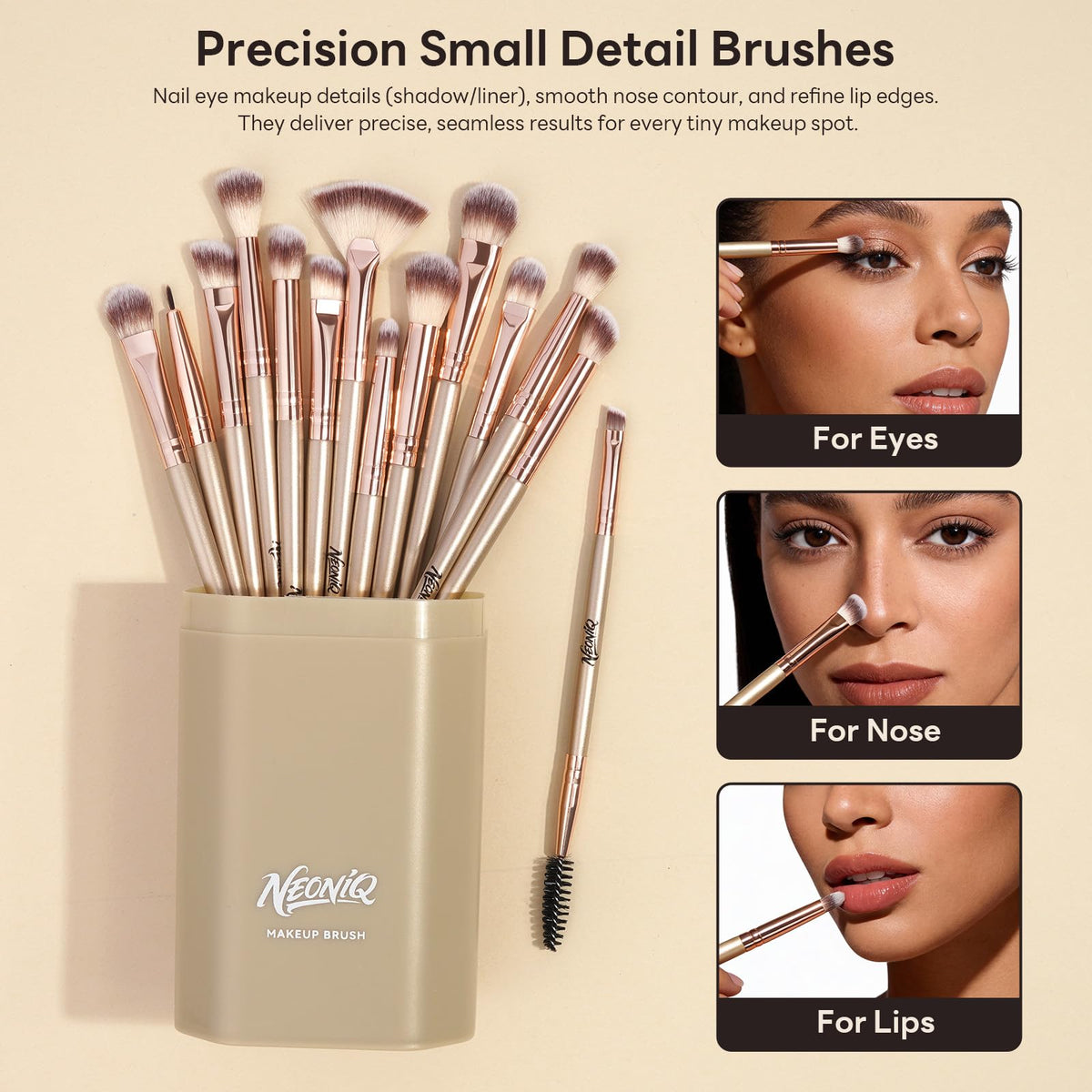 NEONIQ eyeshadow brush for detail work helps precise application and seamless blending