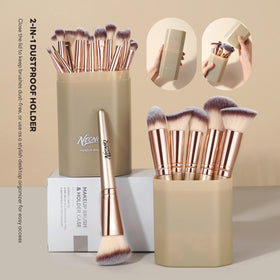 NEONIQ travel-case close-up emphasizes sturdy construction and elegant champagne-gold finish