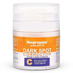 Neoprosone 20% Vitamin C dark spot cream bottle showing brightening potential.