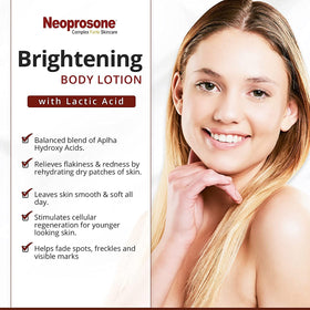 Neoprosone Brightening Body Lotion SPF reminder visual emphasizes daily sun protection.