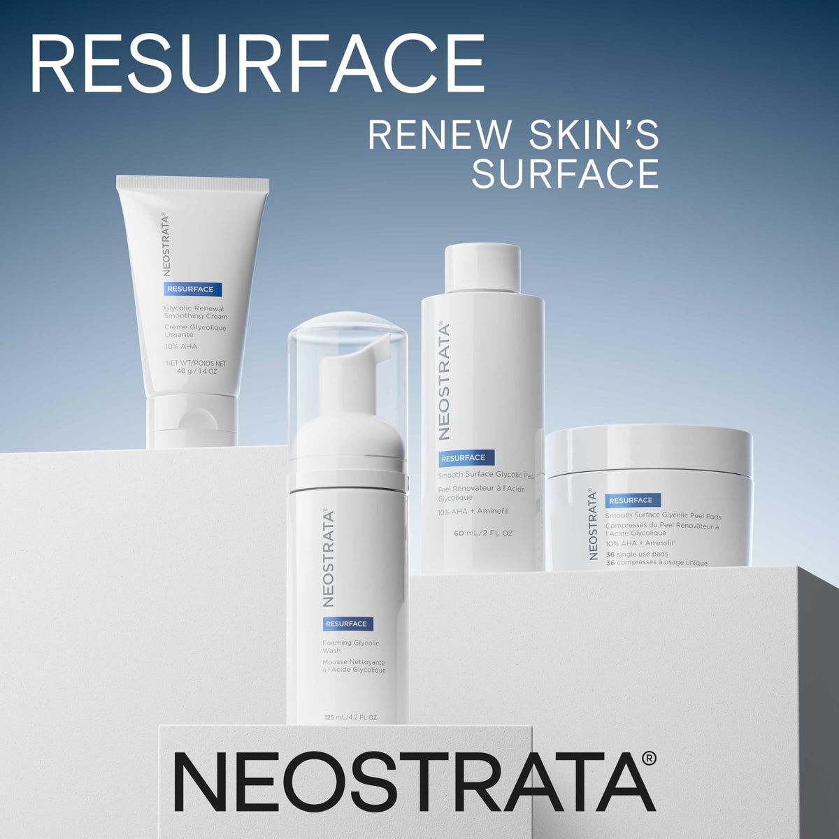 NEOSTRATA Glycolic Renewal branding beside product package signals dermatologist-founded heritage