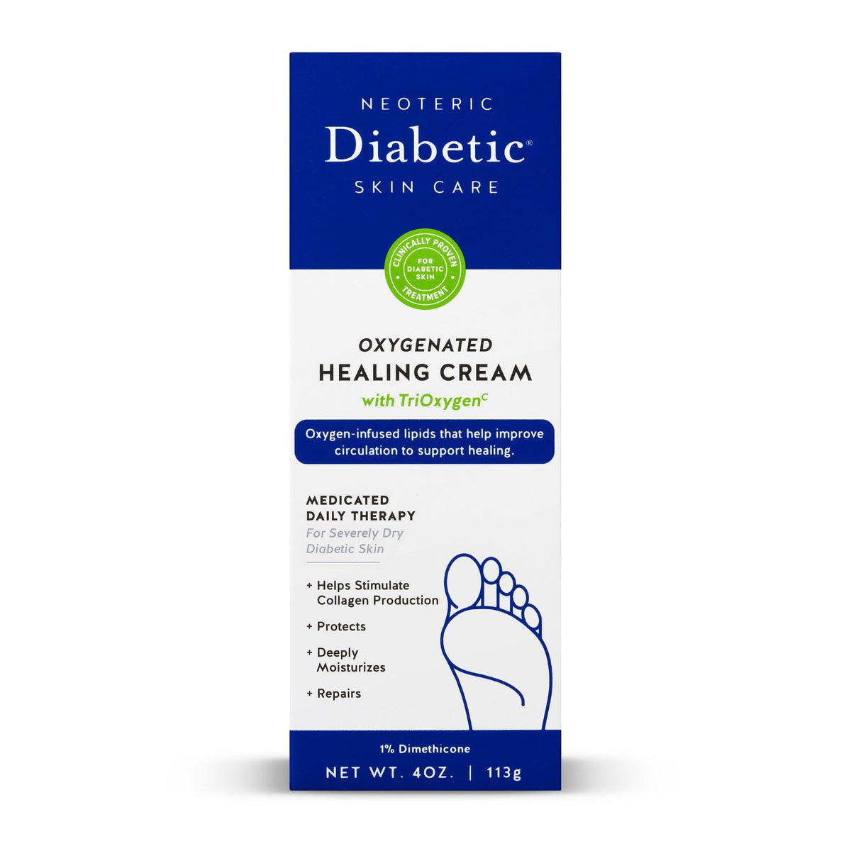 Feet treated with Neoteric Diabetic Oxygenated Healing Cream for moisturized comfort.
