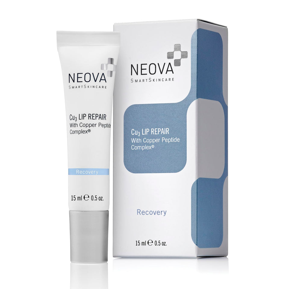 NEOVA Cu3 Lip Repair close-up reveals a smooth, moisture-sealing lip treatment for all-day comfort.