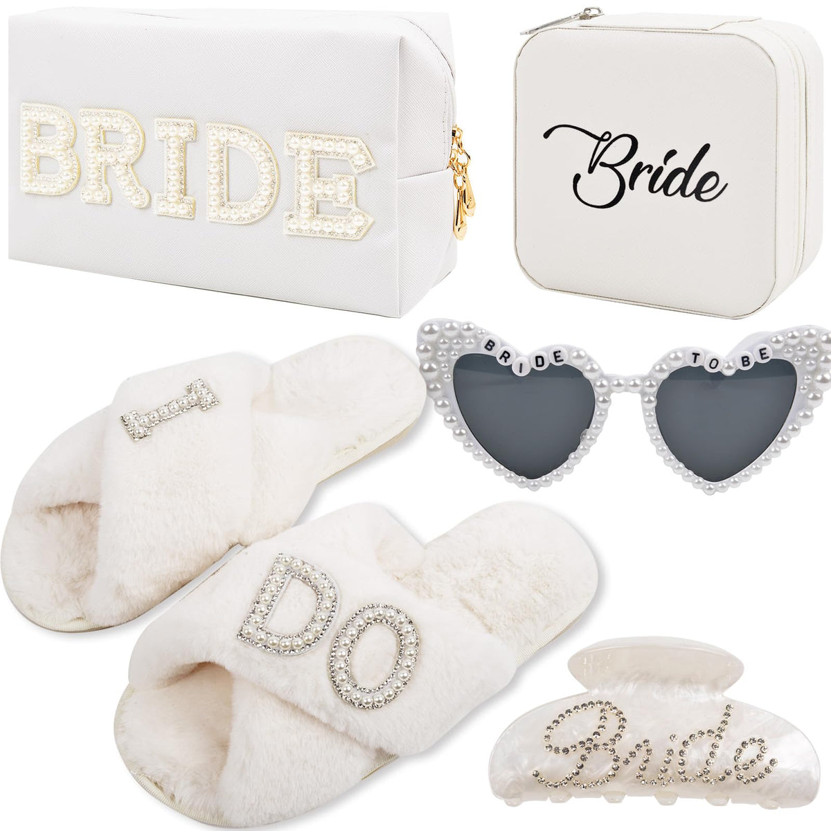 Nerien Bride to Be Gift Set slippers close-up showing plush I DO design for comfort