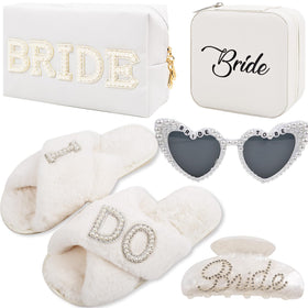 Nerien Bride to Be Gift Set slippers close-up showing plush I DO design for comfort