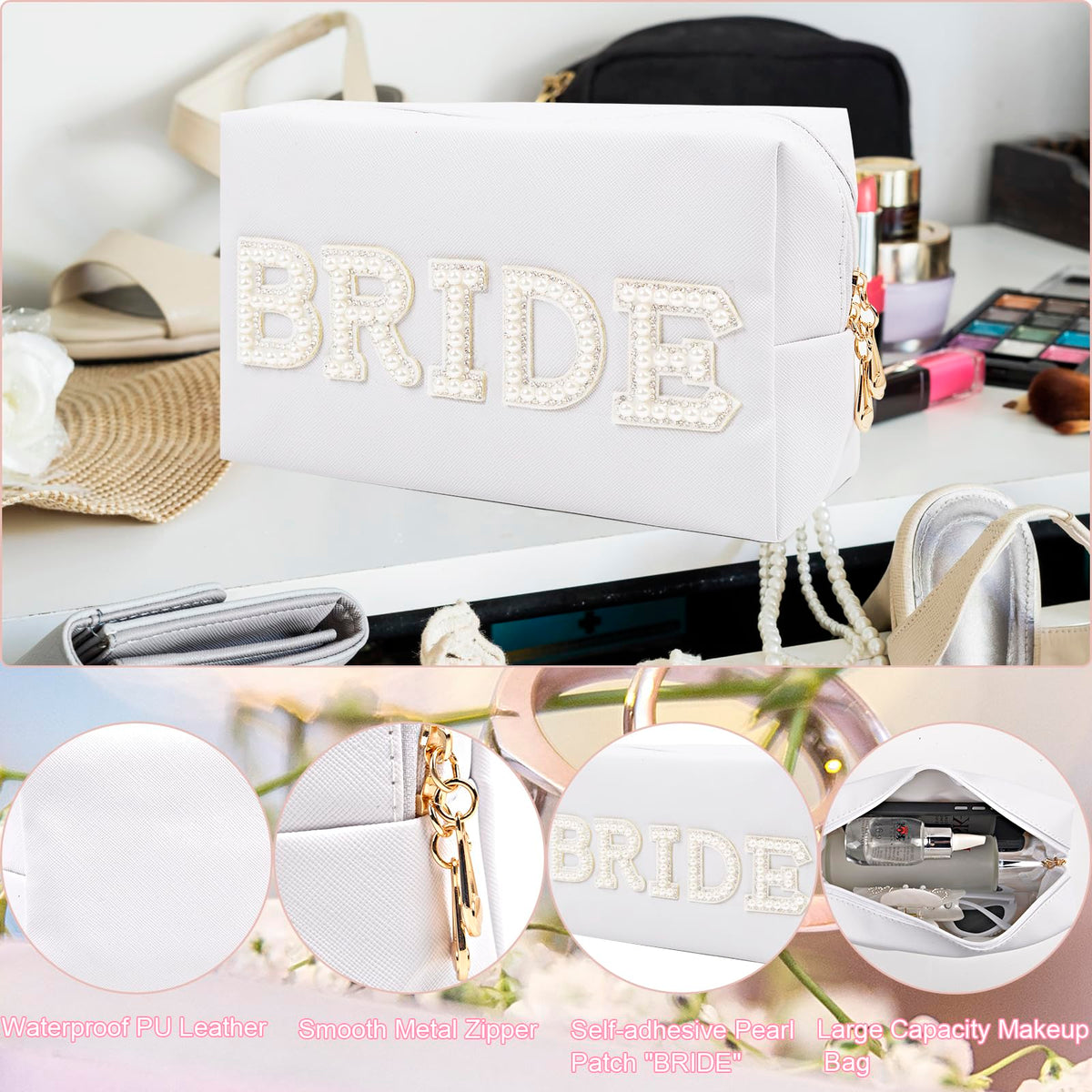 Nerien Bride jewelry box front view with gold zipper for elegant storage