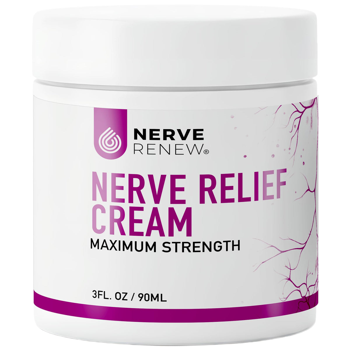 NERVE RENEW fast-acting cream jar shows target area for comfort and easy application