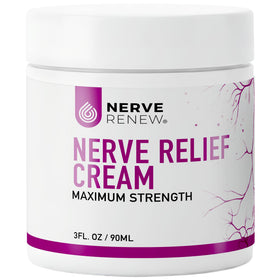 NERVE RENEW fast-acting cream jar shows target area for comfort and easy application