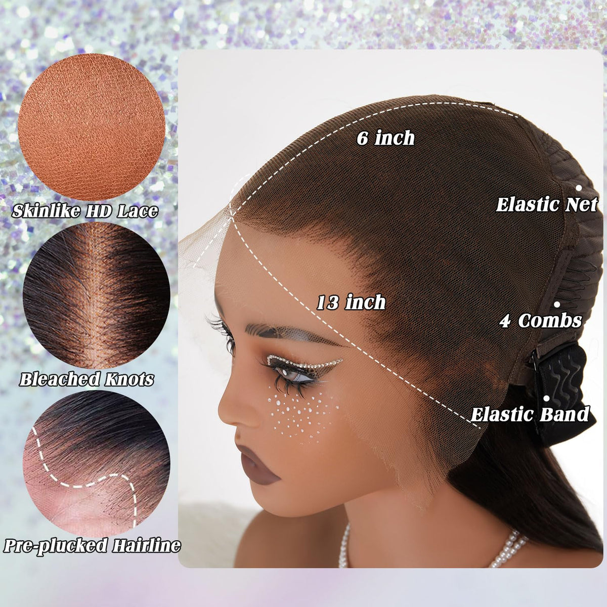 Close-up of NESMON skinlike lace showing bleached knots for seamless scalp appearance.