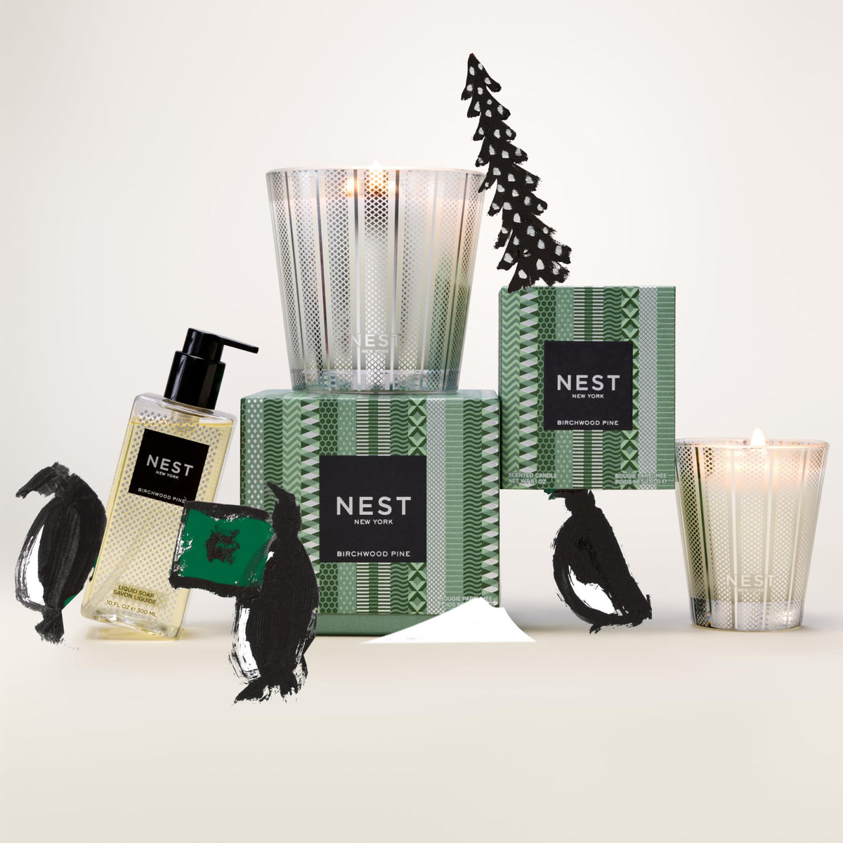 NEST New York Birchwood Pine liquid soap packaging box highlights gluten-free and cruelty-free care.