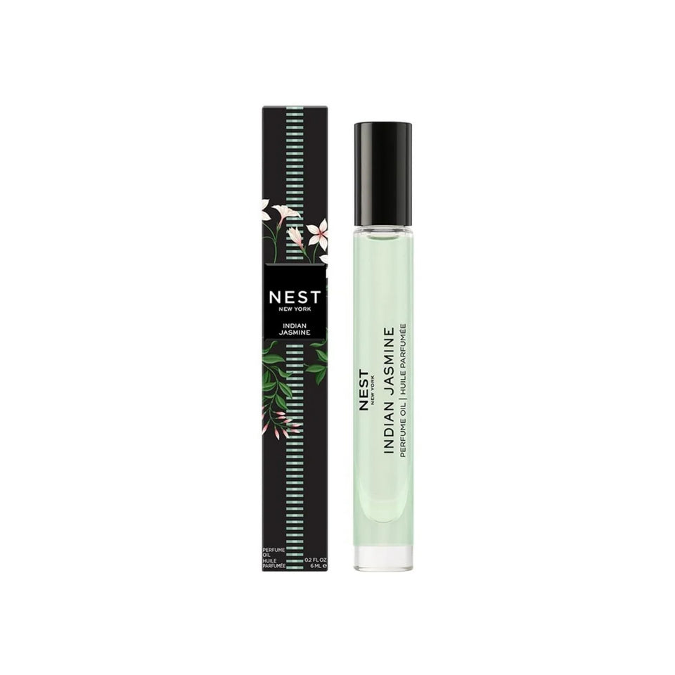 Nest New York Indian Jasmine perfume oil bottle with emerald glass and rollerball for concentrated fragrance