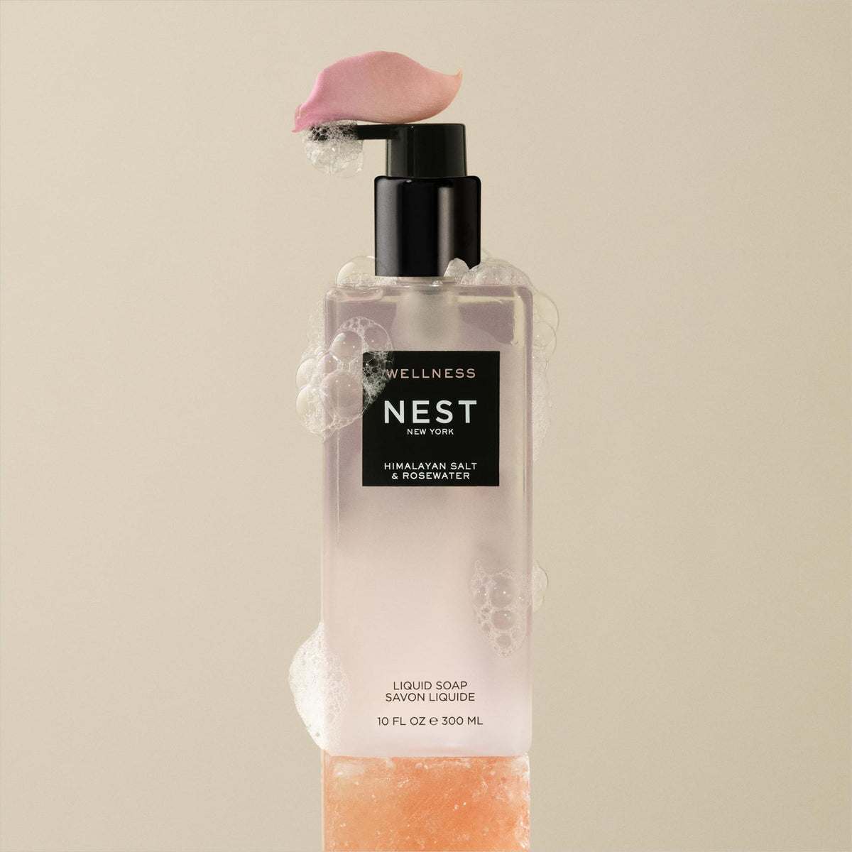 NEST New York Himalayan Salt & Rosewater bottle showing nourishing formula with natural plant extracts