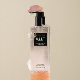 NEST New York Himalayan Salt & Rosewater bottle showing nourishing formula with natural plant extracts