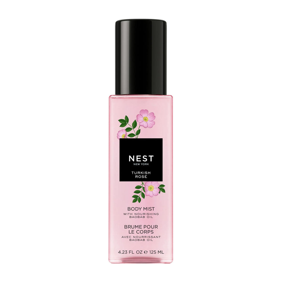 Nest New York Turkish Rose Body Mist bottle showcases a luminous floral aroma for everyday wear