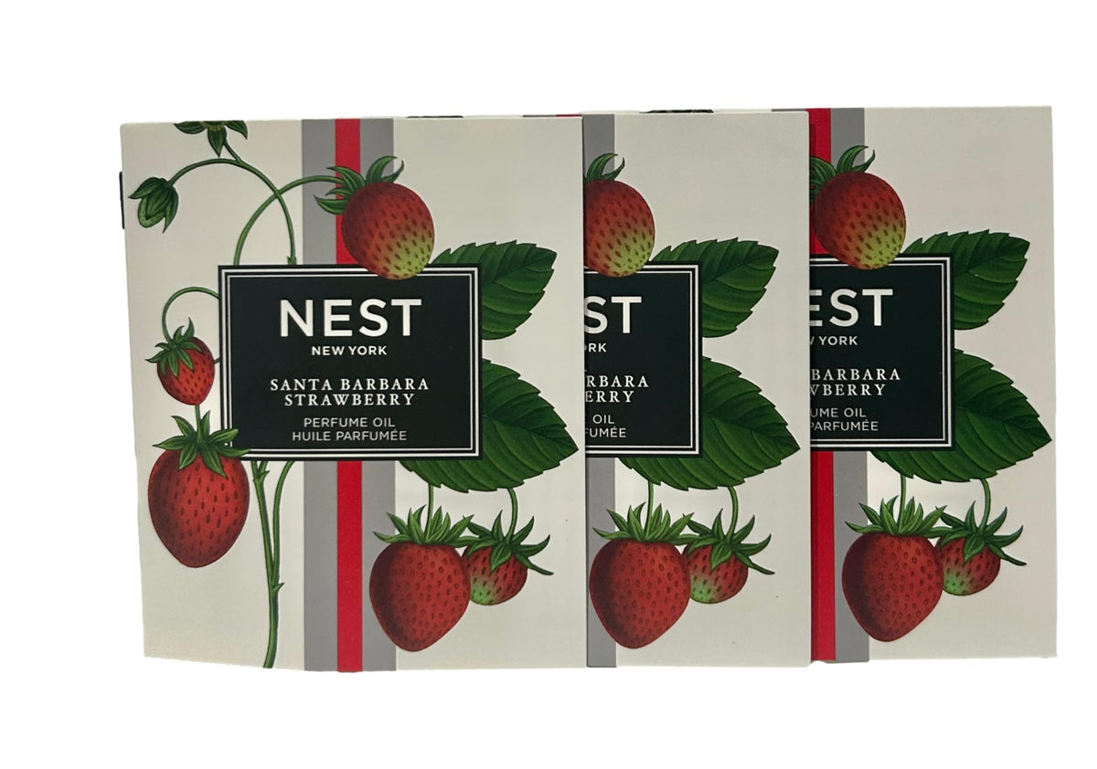 Three vial display of NEST Santa Barbara Strawberry samples for versatile scent layering
