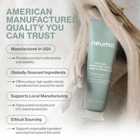 Chia seed imagery with NEUMA Neu Curl Perfecting Creme ingredient visuals.